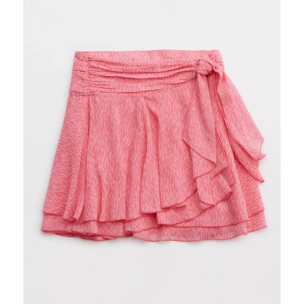 Aerie Mini Skirt Womens XS Pink Excellent Ruffle Side Tie Summer Boho Skort Look